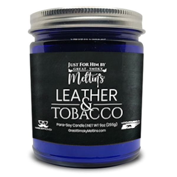 9oz Just For Him Blue Jar Candle - Leather &amp; Tobacco image