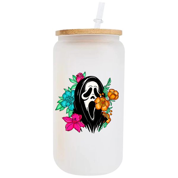 Floral Horror Ghost 16oz Glass Tumbler image 0