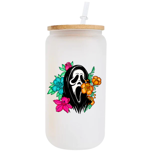 Floral Horror Ghost 16oz Glass Tumbler image 0