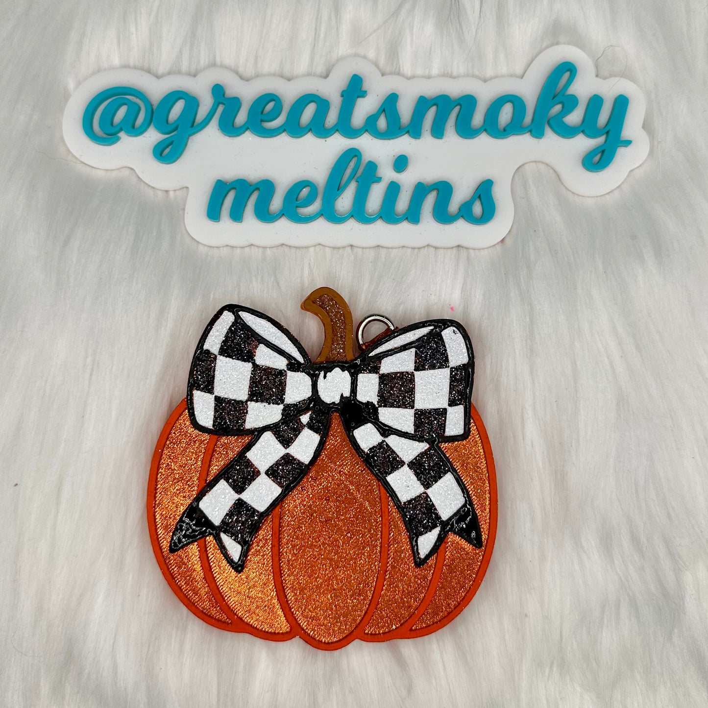 Checkered Bow Pumpkin Car Freshie